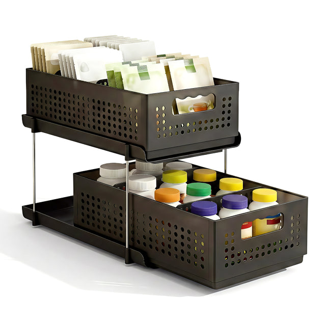 Artiss Under Sink Organizer 2 Tier Pull Out Drawer w/Removable Baskets & Divider