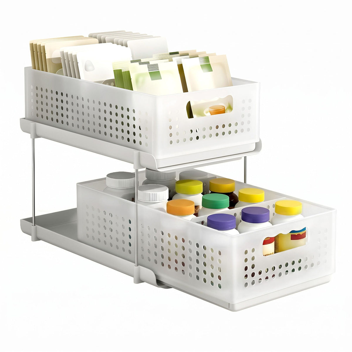 Artiss Under Sink Organizer 2 Tier Pull Out Drawer White - 577263