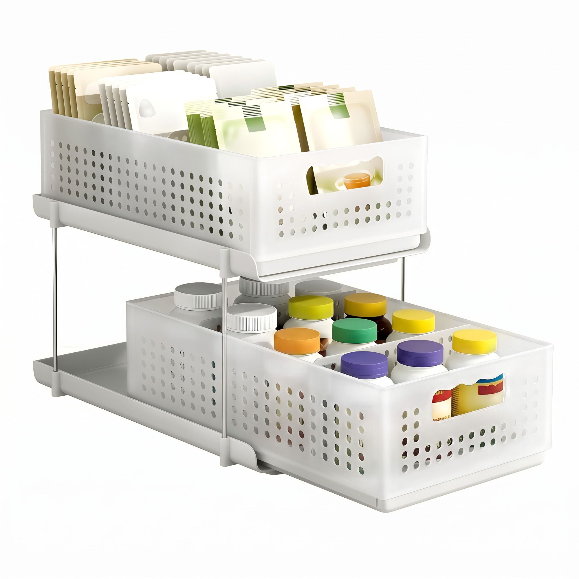Artiss Under Sink Organizer 2 Tier Pull Out Drawer White - 577263