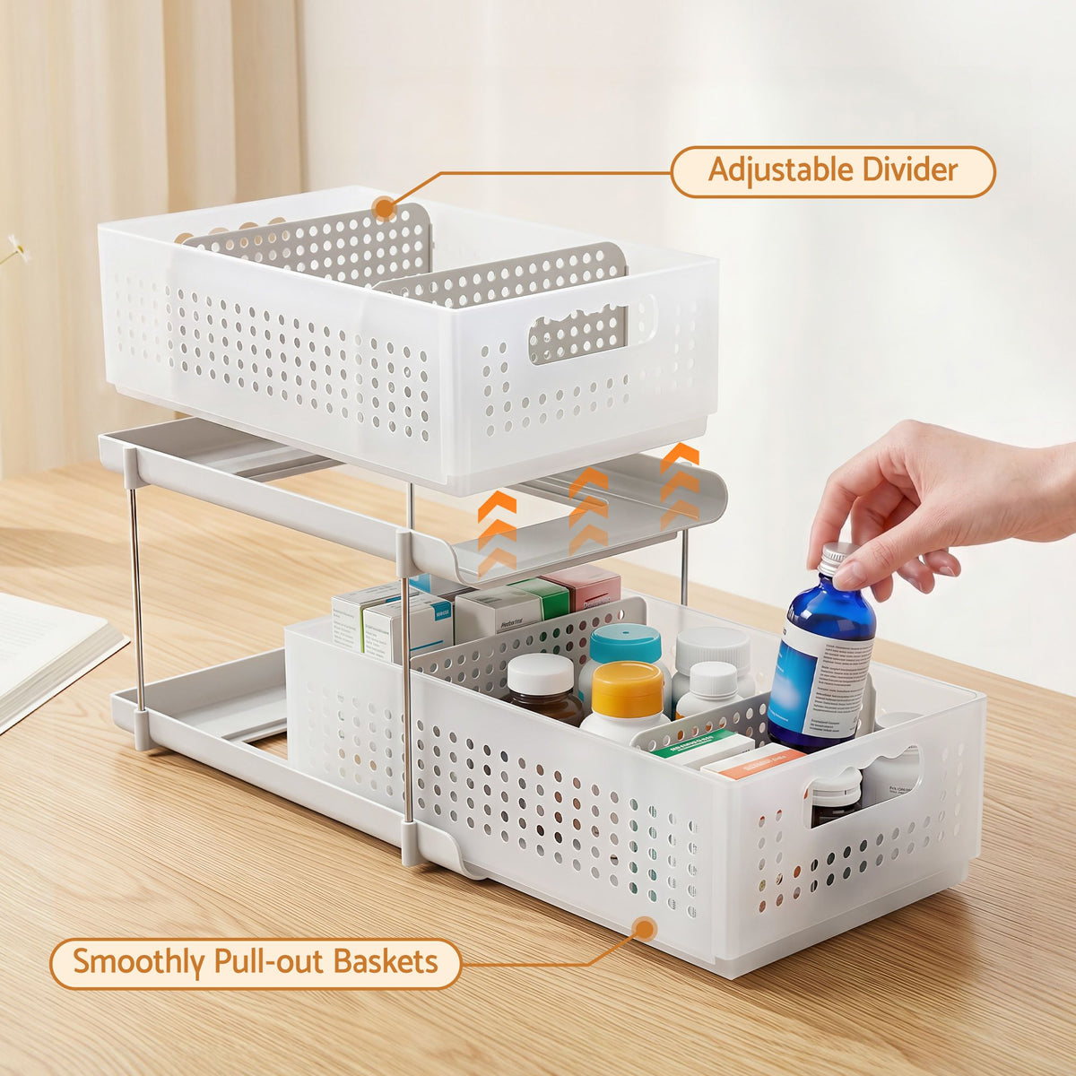 Artiss Under Sink Organizer 2 Tier Pull Out Drawer White - 577263