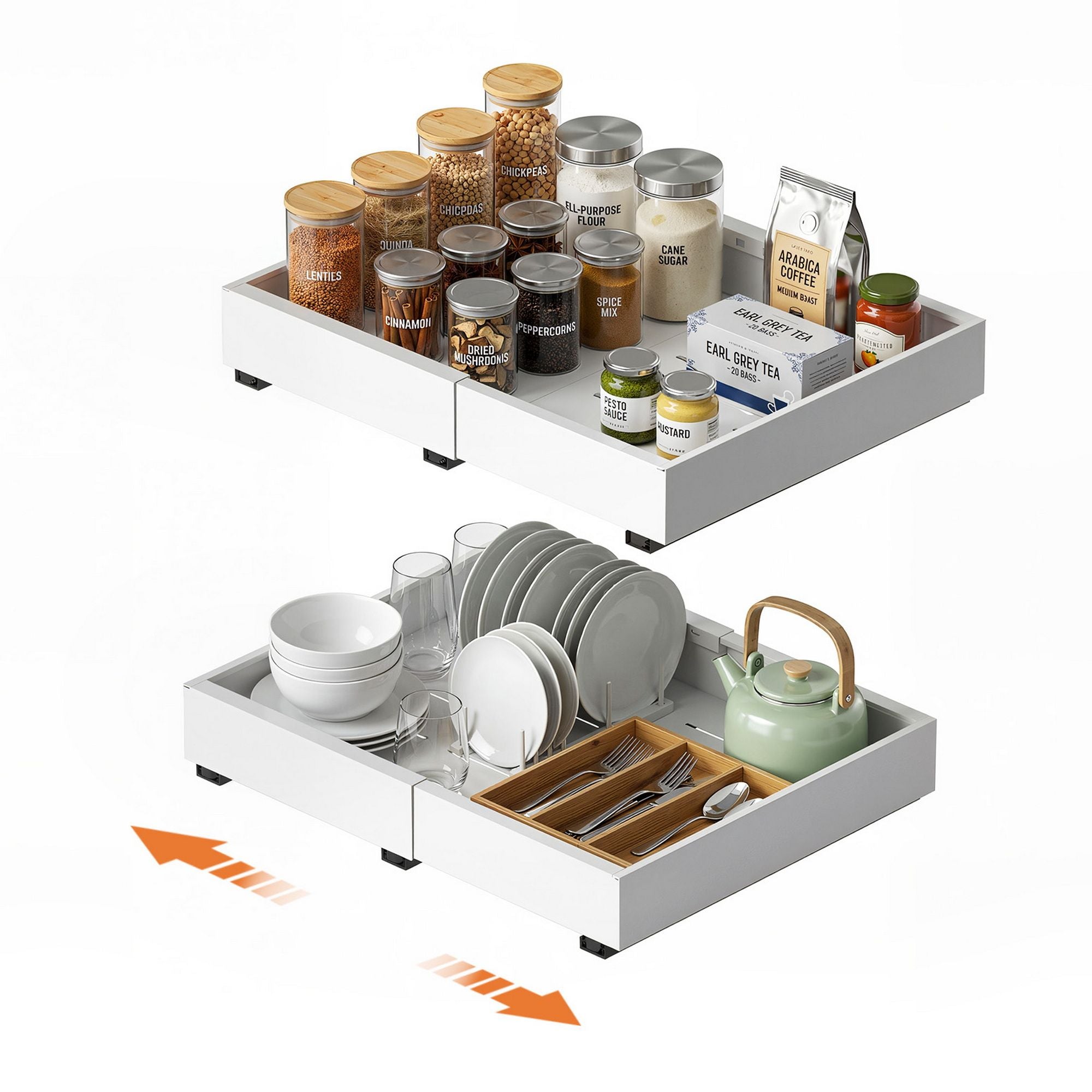 Artiss 2 Pack Pull Out Drawers for Cabinets Expandable Cabinet Organizer White