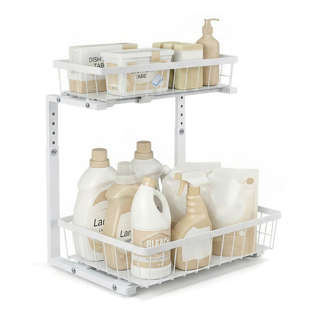 Artiss Under Sink Organizer Storage w/2 Slide Out Drawers 5 Adjustable h Cabinet
