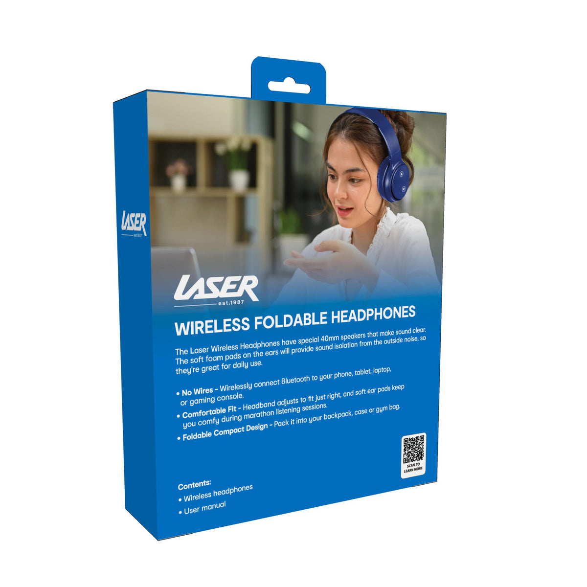 Laser Foldable Bluetooth Headphones with Mic - Navy Blue