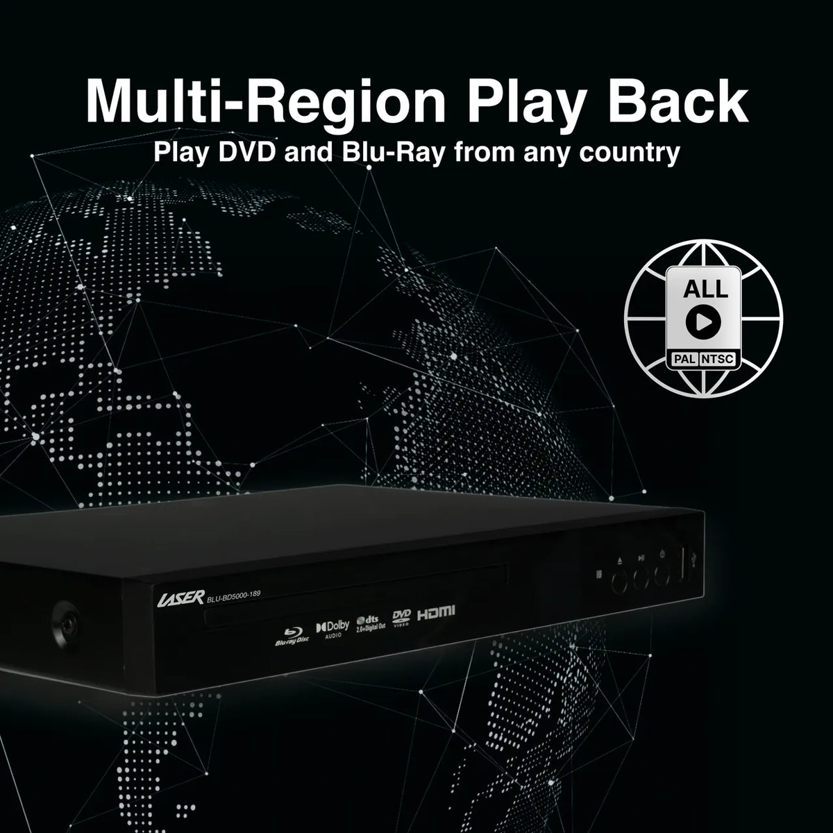 Laser Blu-Ray Player with Multi Region Playback