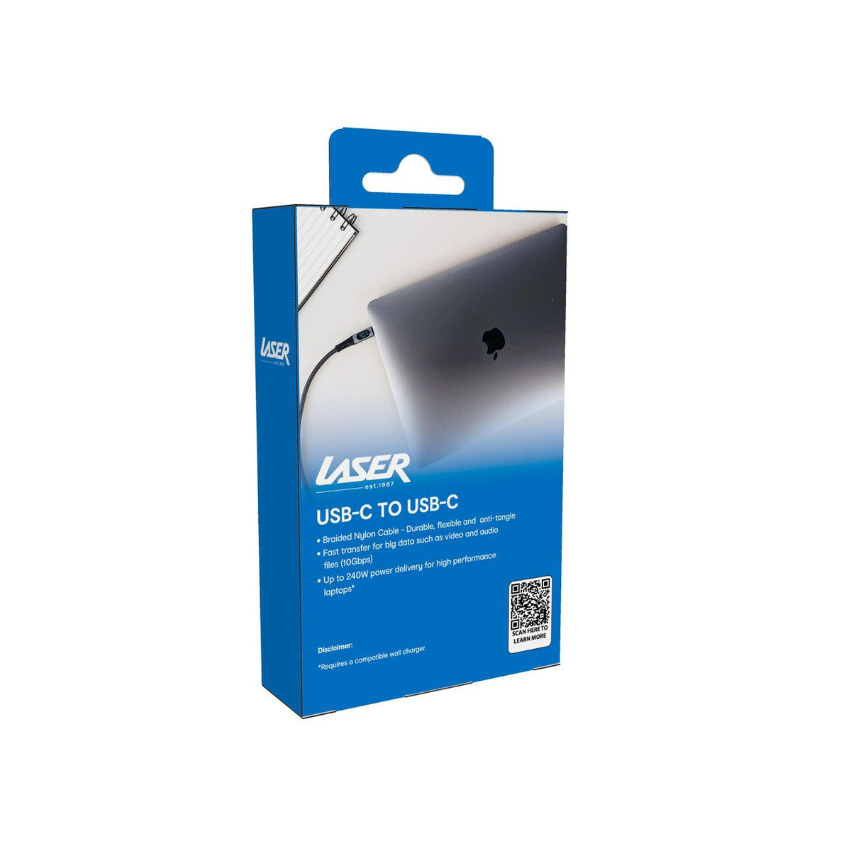 Laser 240W USB-C to USB-C LCD Braided Cable 1M