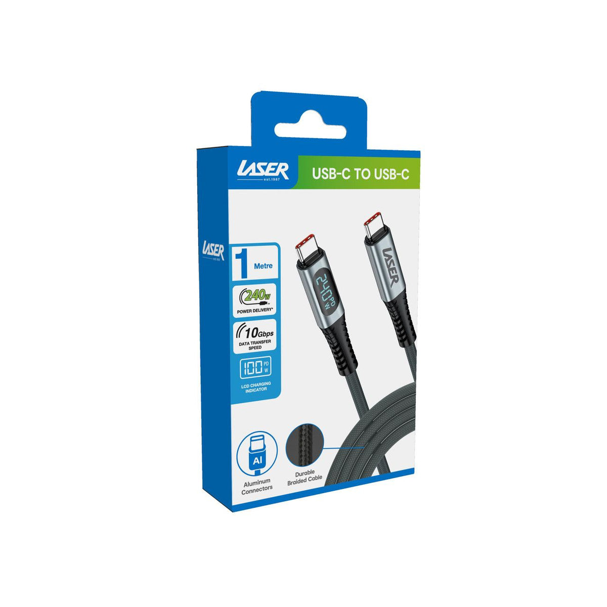 Laser 240W USB-C to USB-C LCD Braided Cable 1M