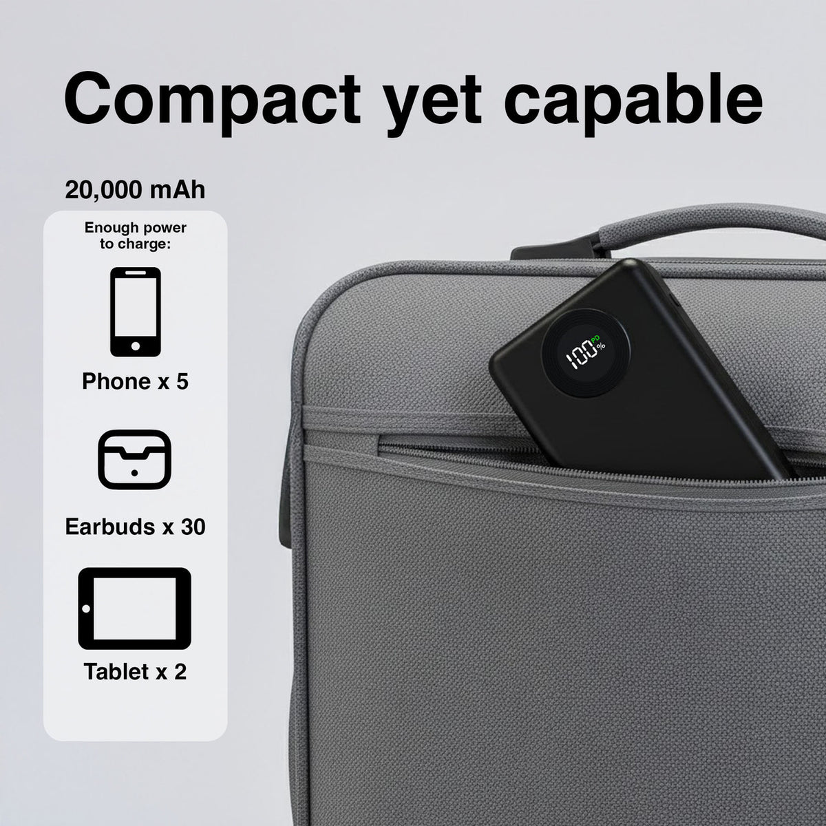 Laser 20000mAh Powerbank Battery Display Black