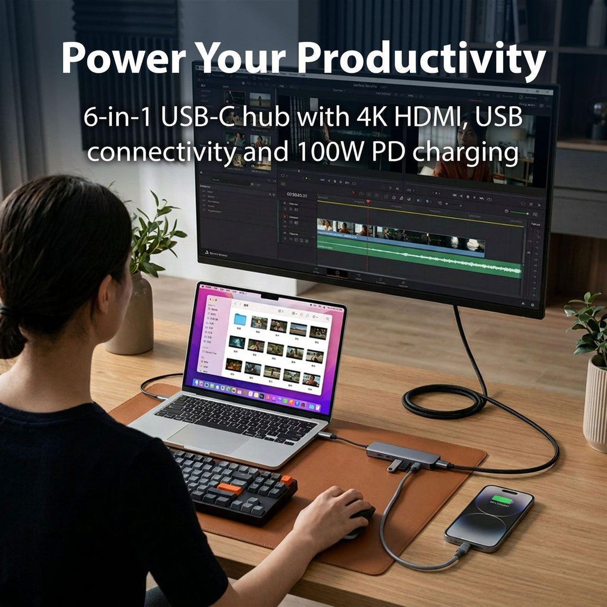 Laser USB-C 6-in-1 Multi-Port Hub with 4K HDMI and 100W PD Charging