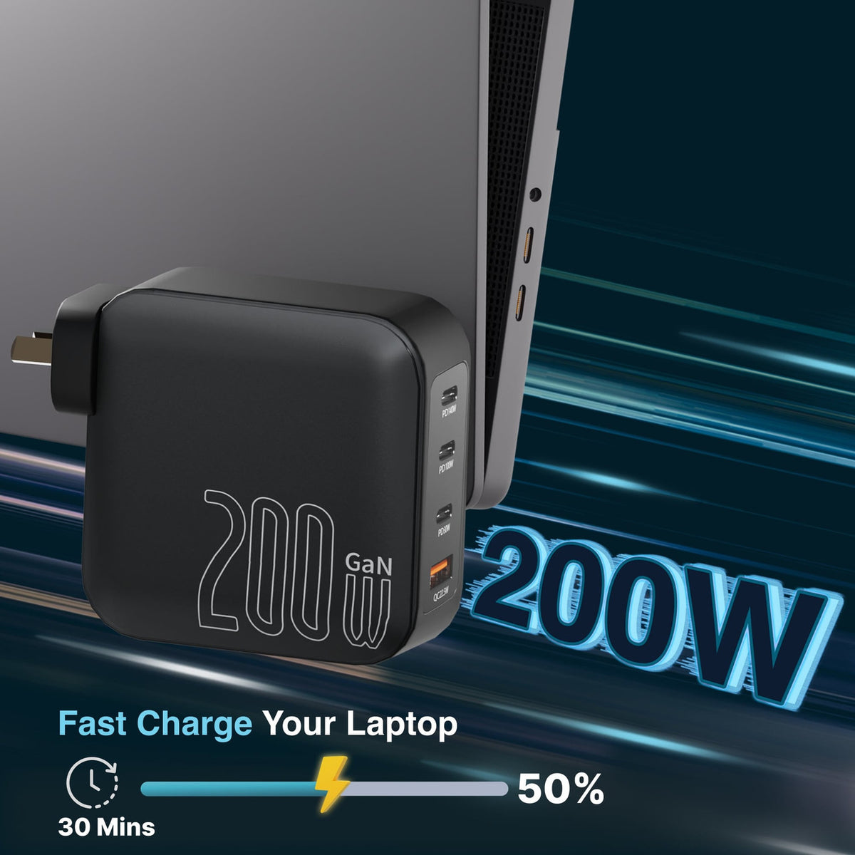Laser PD3.0 200W GaN Wall Charger Black