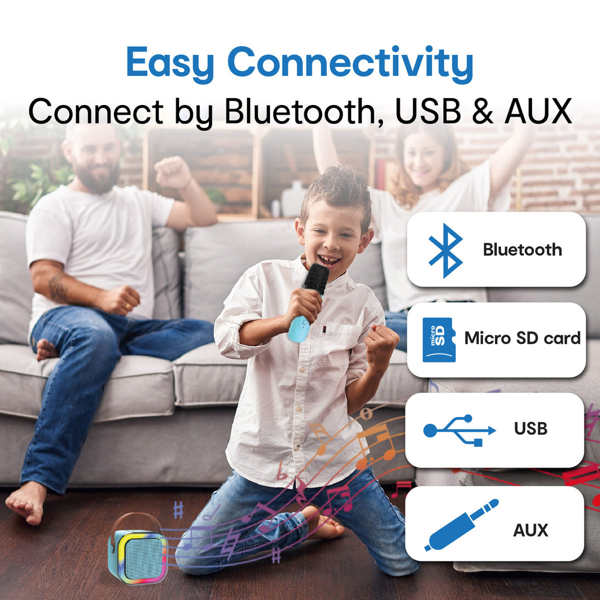 Laser Mini Karaoke Speaker with 2 Wireless Mics - Blue