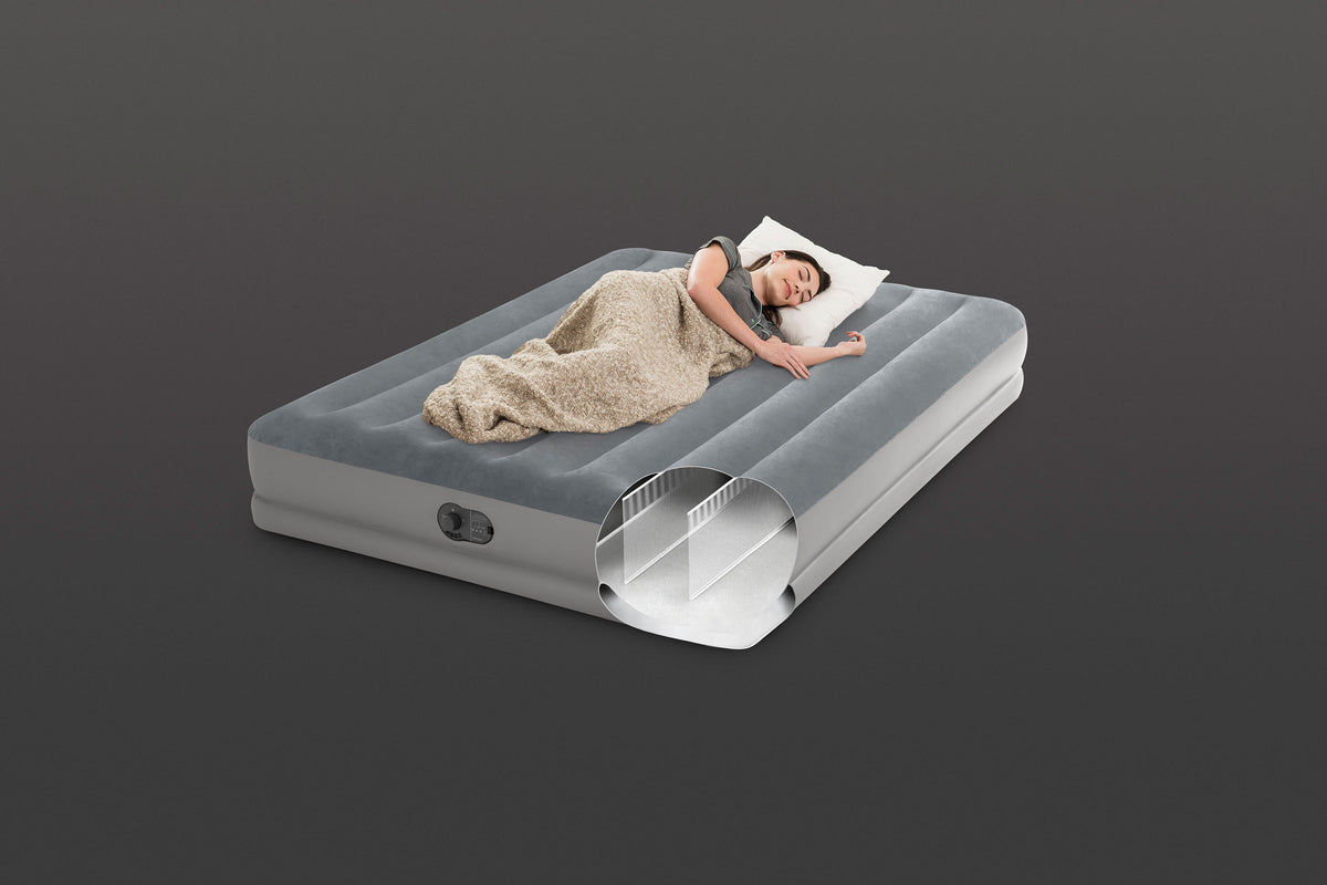 INTEX Queen Dura-Beam® Standard Prestige Air Mattress 12" Queen w/ Built-In USB Electric Pump 64114