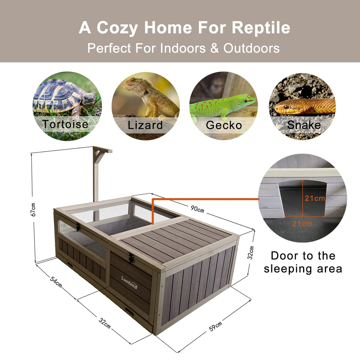 Samland Wooden Tortoise House Cage, Indoor Enclosure House Reptile Habitat Cage