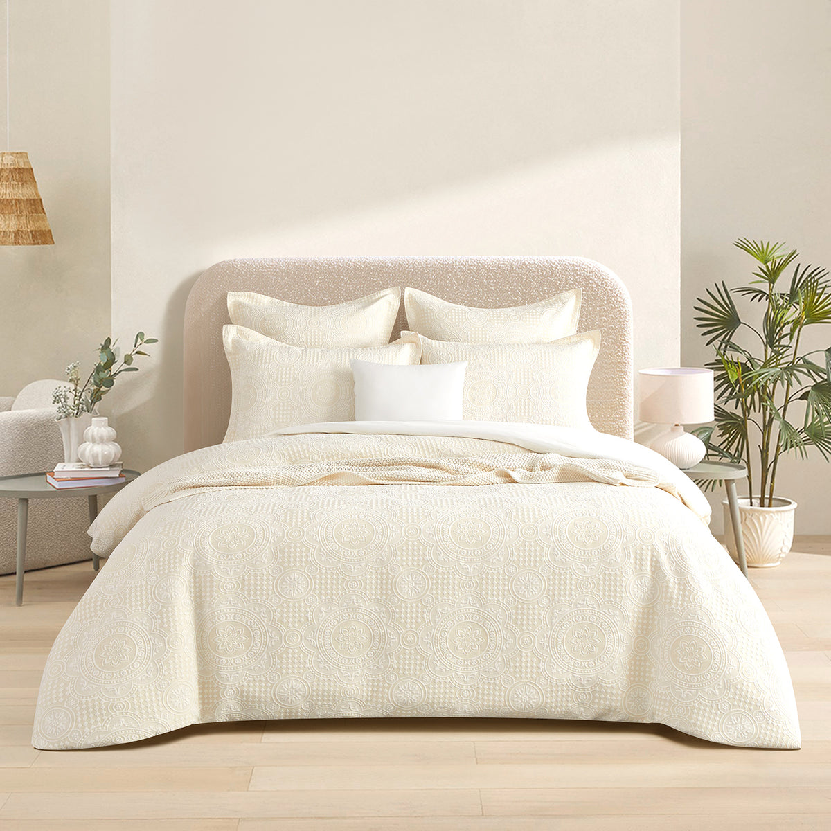Dakota Beige Jacquard Double Quilt Cover Set by Renee Taylor