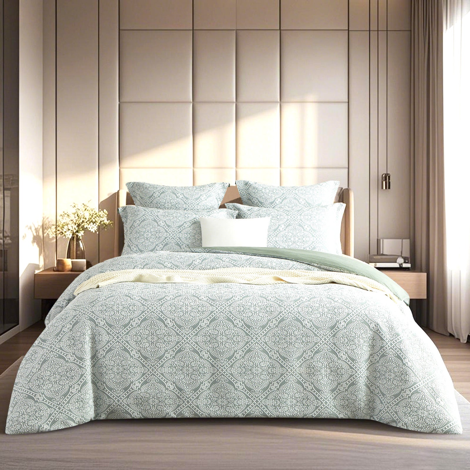 Mayfair Sage Jacquard Queen Quilt Cover Set by Renee Taylor