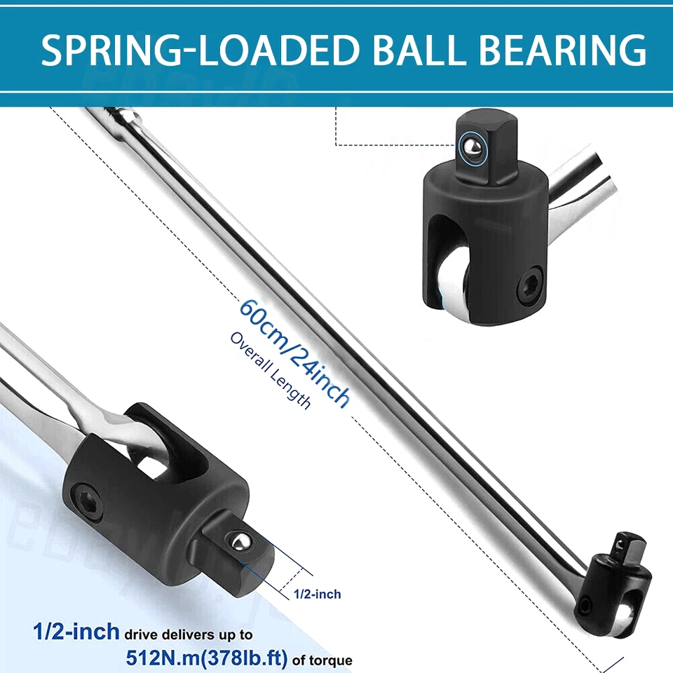 300MM 12" Breaker Bar Socket Heavy Duty 1/2" Drive Wrench Long Spanner