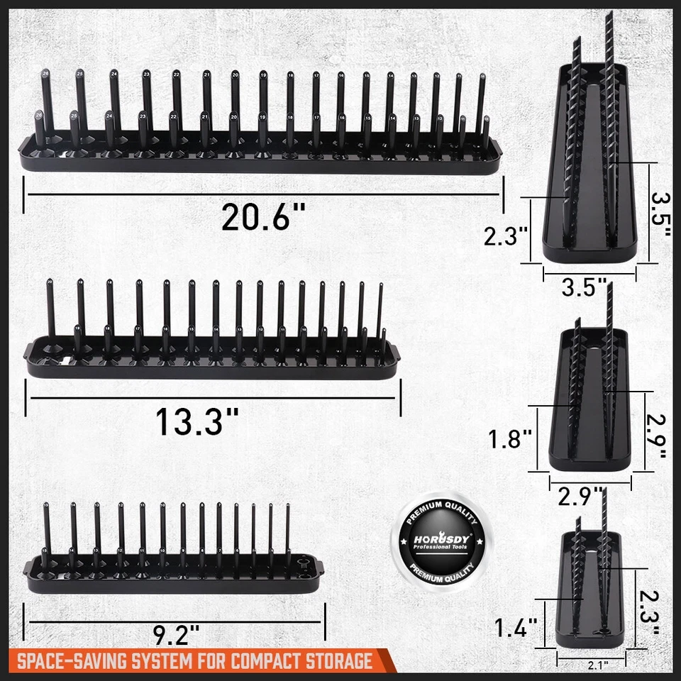 3Pcs Metric Socket Tray Rack Holder Shelf Garage Organizer 1/4"/3/8"/1/2"