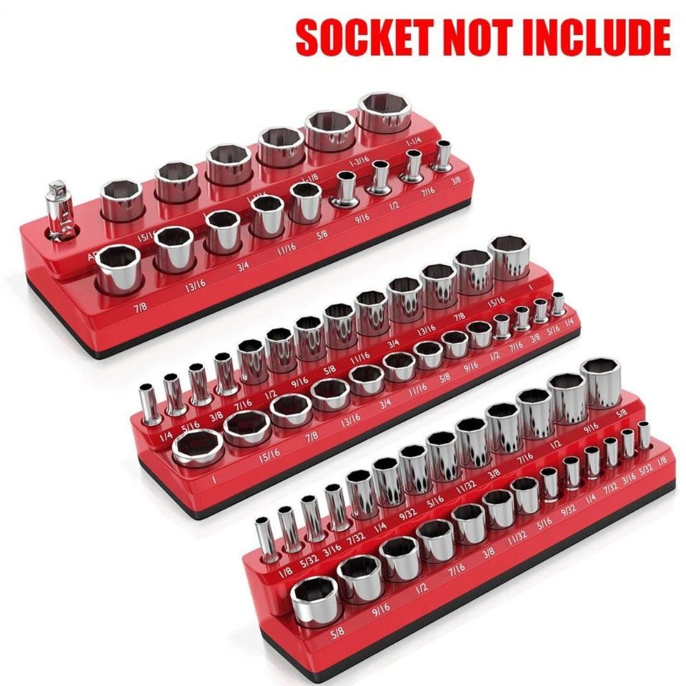3PC 1/4" 3/8" 1/2" Red Imperial Magnetic Socket Organizer Storage Holder Trays Single size