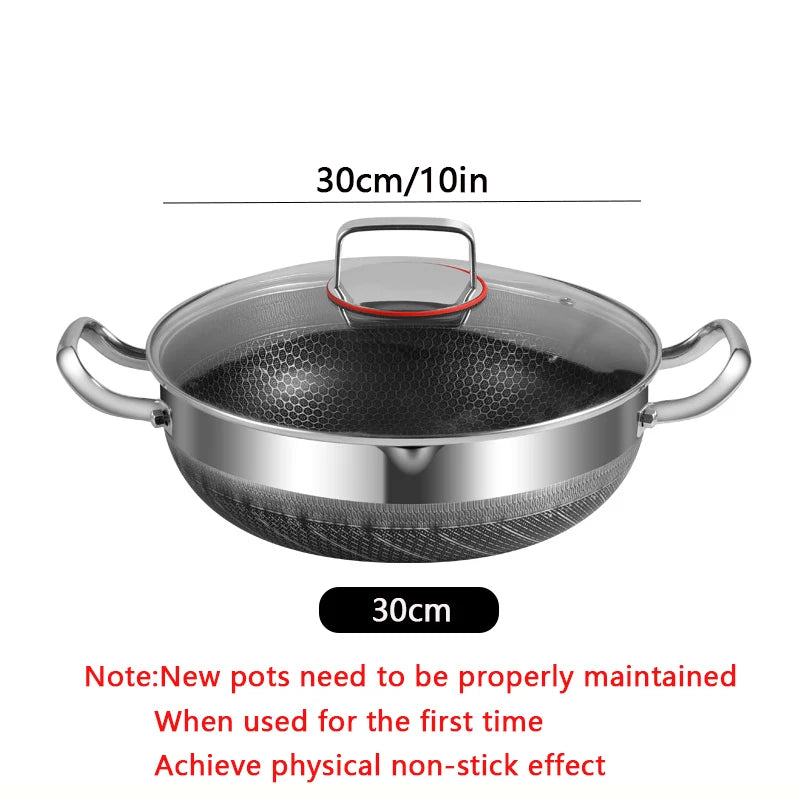 30cm Stainless Steel Non-Stick Frying Pan with Glass Lid Silver