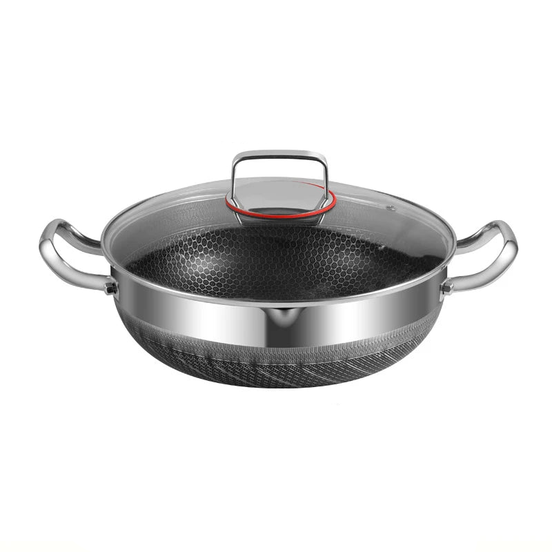 30cm Stainless Steel Non-Stick Frying Pan with Glass Lid Silver