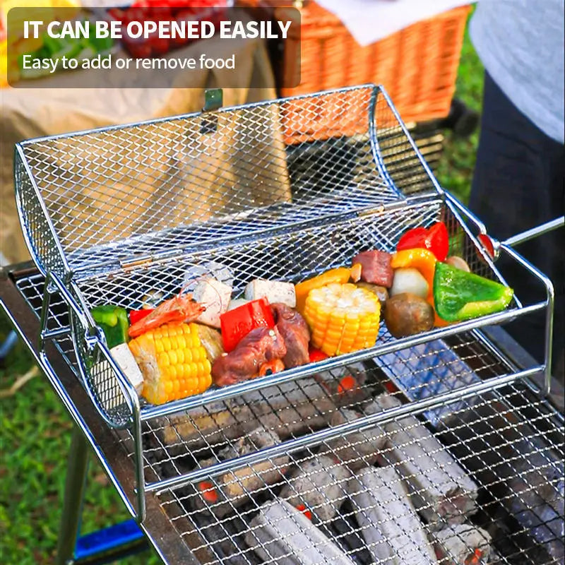 12-Inch Stainless Steel Rolling BBQ Grill Mesh Rotisserie
