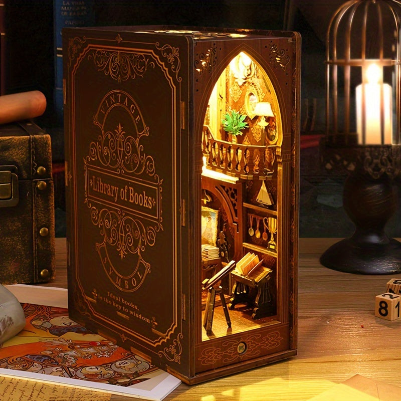 3D Miniature Bookshelf DIY Wooden Bookend Scene