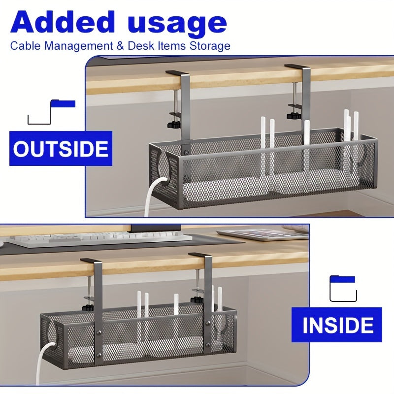 No-Drill Wire Organizer Under-Desk Cable Tray