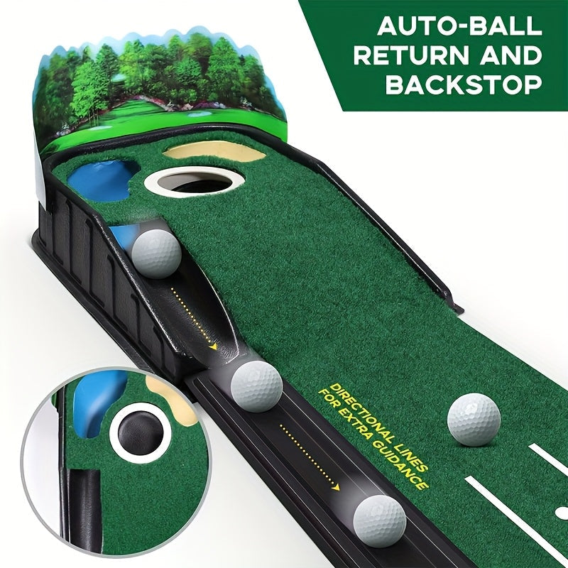 Golf Putting Mat Set with Ball Return System