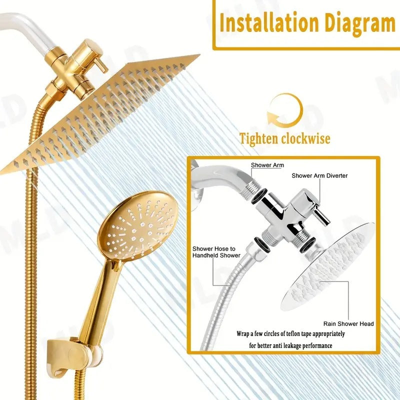 Golden Rainfall Shower Head Handheld Combo Set
