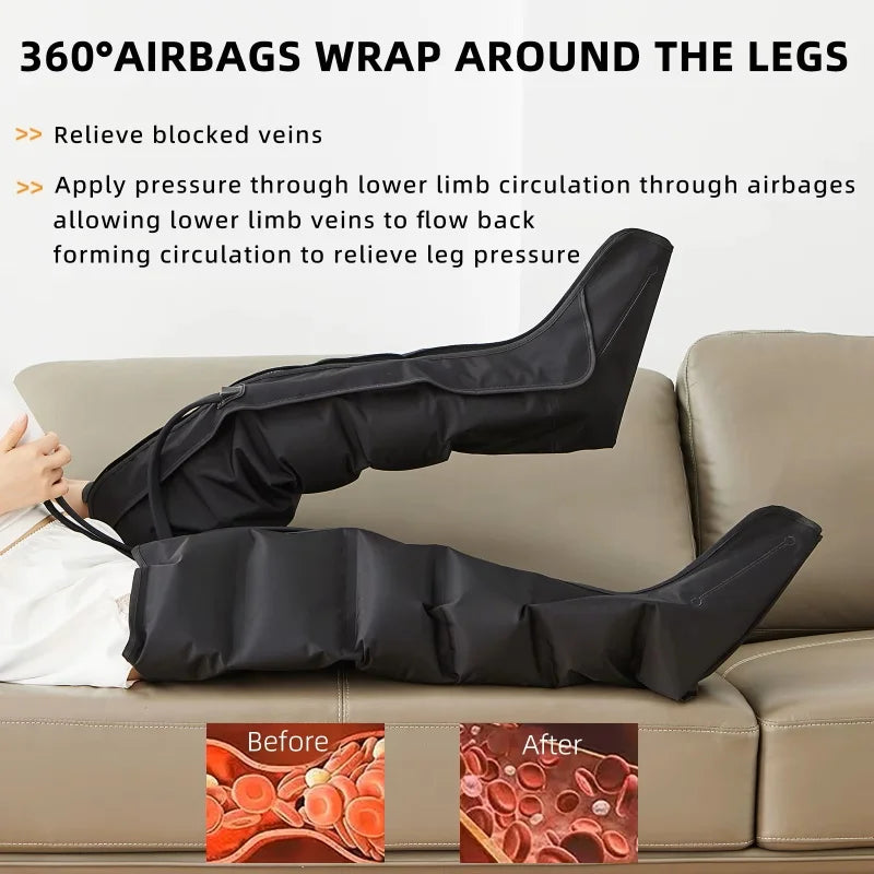 360 Air Pressure Leg Massager Boots with Remote Black