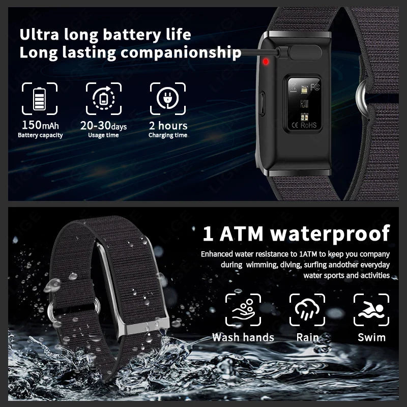 Smart Fitness Bracelet with 24H Heart Rate Black