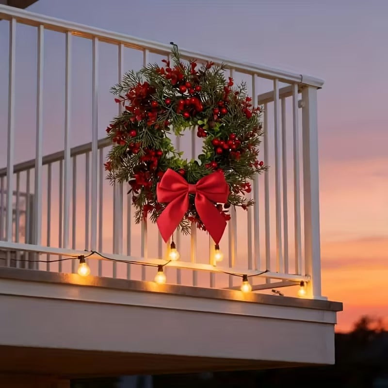 Artificial Christmas Wreath with Red Bow (2pcs)