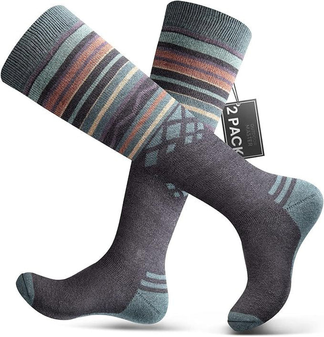 OutdoorMaster Ski Socks 2-Pack Non-Slip Cuff Men & Women-Gray,Medium Model 4EKX