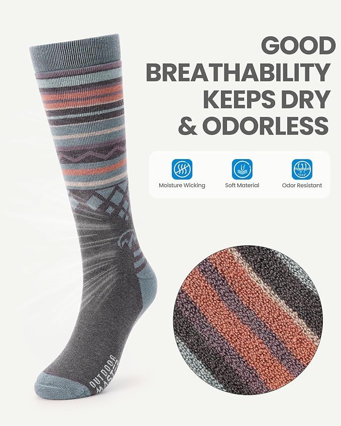 OutdoorMaster Ski Socks 2 - Pack Merino Wool, Over The Calf Non - Slip Cuff