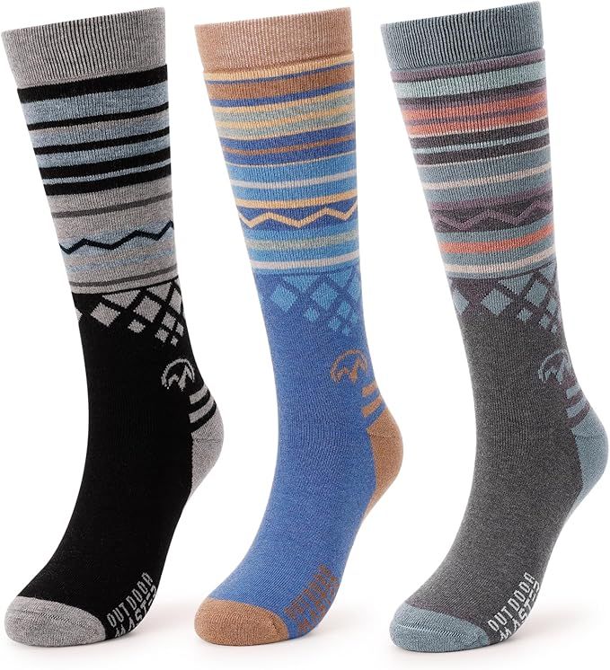 OutdoorMaster Ski Socks 3 - Pack Merino Wool, Over - Slip Cuff for Men & Women