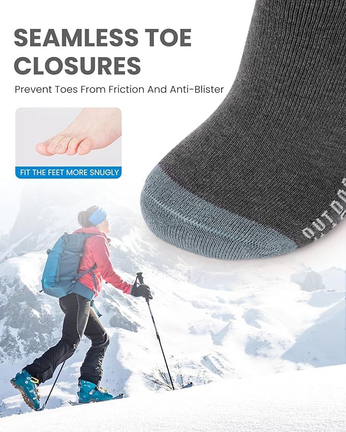 OutdoorMaster Ski Socks 3 - Pack Merino Wool, Over - Slip Cuff for Men & Women