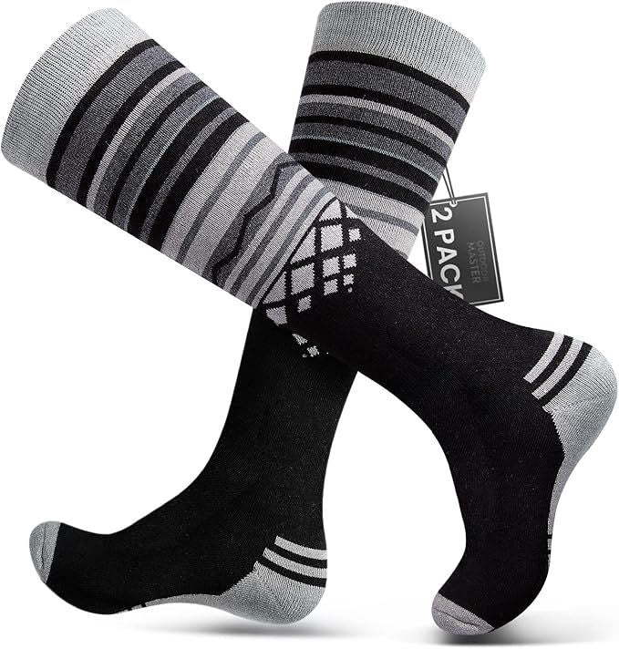 OutdoorMaster Ski Socks 2 - Pack Merino Wool, Over The Calf Non - Slip Cuff