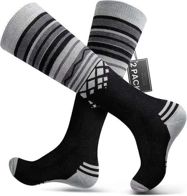 OutdoorMaster Ski Socks 2-Pack Non-Slip Cuff Men & Women-Black,Medium Model 1N1