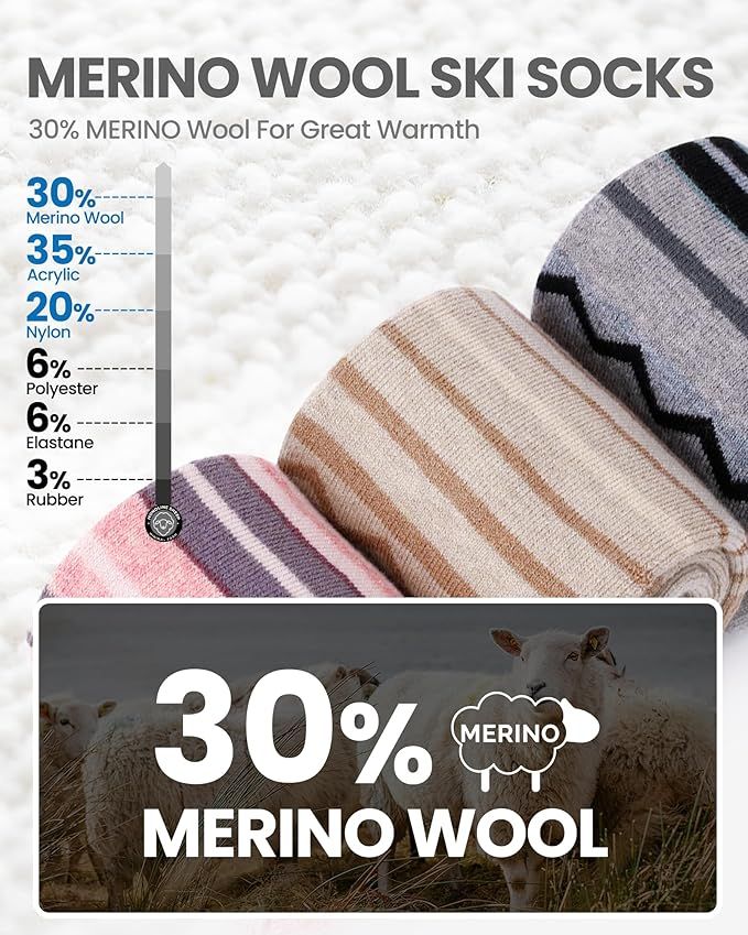 OutdoorMaster Ski Socks 2 - Pack Merino Wool, Over The Calf Non - Slip Cuff