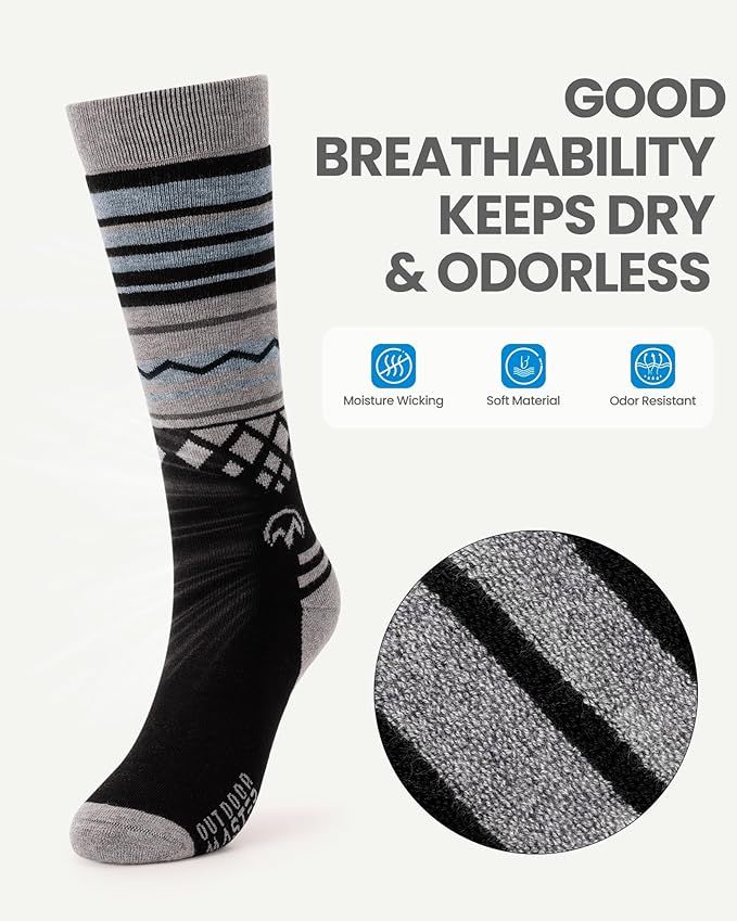 OutdoorMaster Ski Socks 2 - Pack Merino Wool, Over The Calf Non - Slip Cuff