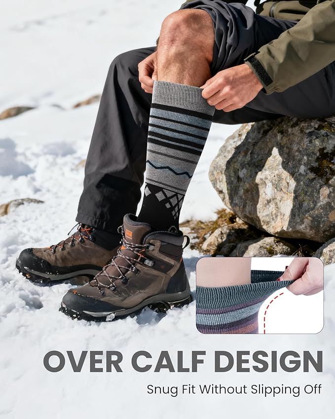 OutdoorMaster Ski Socks 2 - Pack Merino Wool, Over The Calf Non - Slip Cuff