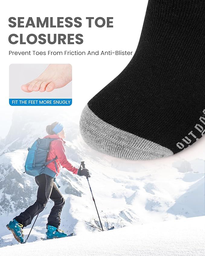 OutdoorMaster Ski Socks 2 - Pack Merino Wool, Over The Calf Non - Slip Cuff