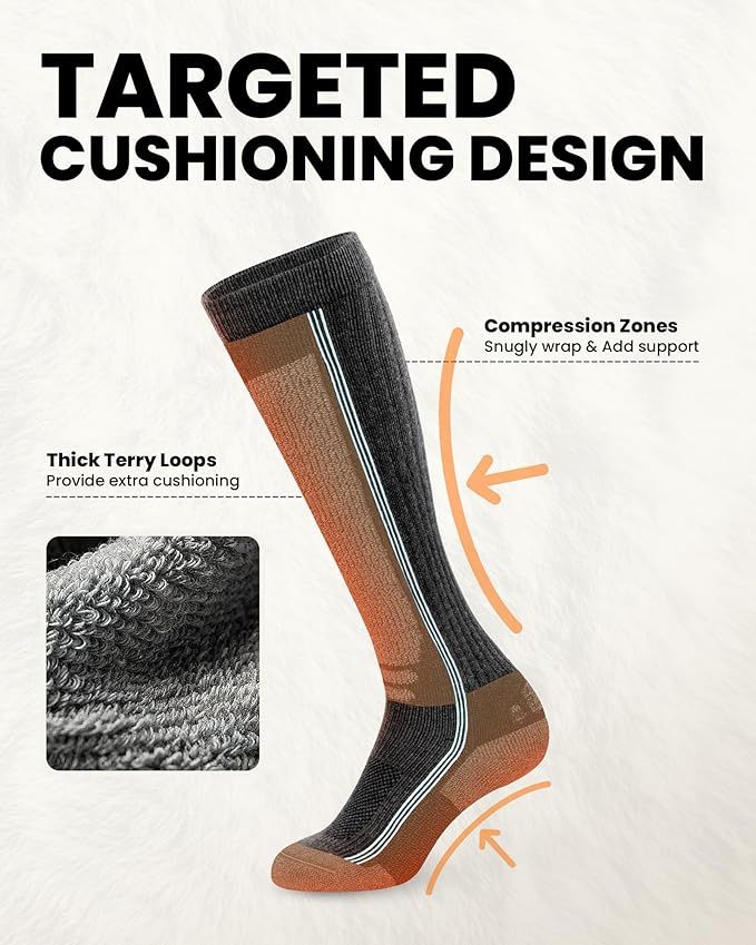 OutdoorMaster Thermolite Merino Wool Ski Socks, Compression Thermal - Pack
