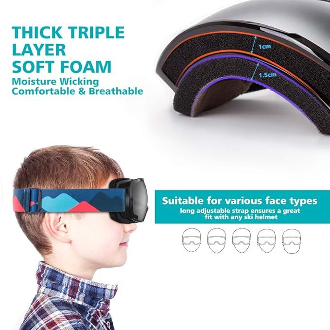 OutdoorMaster Kids Ski Goggles OTG Helmet Compatible, Anti - Fog Snow - 4