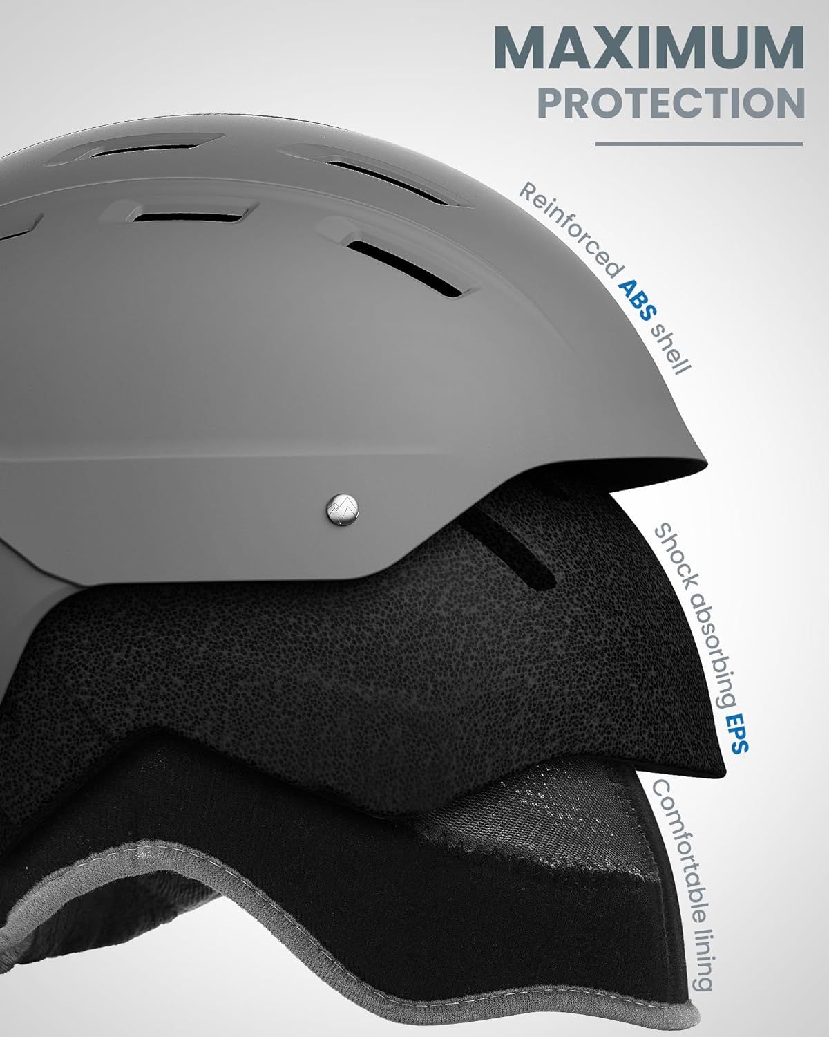 OutdoorMaster Kelvin II Ski Snow Sport Helmet | Adjustable Dial Fit Snowboard Helmet for Men Women & Youth,ASTM Certified,14 Vents-Matte Gray-M
