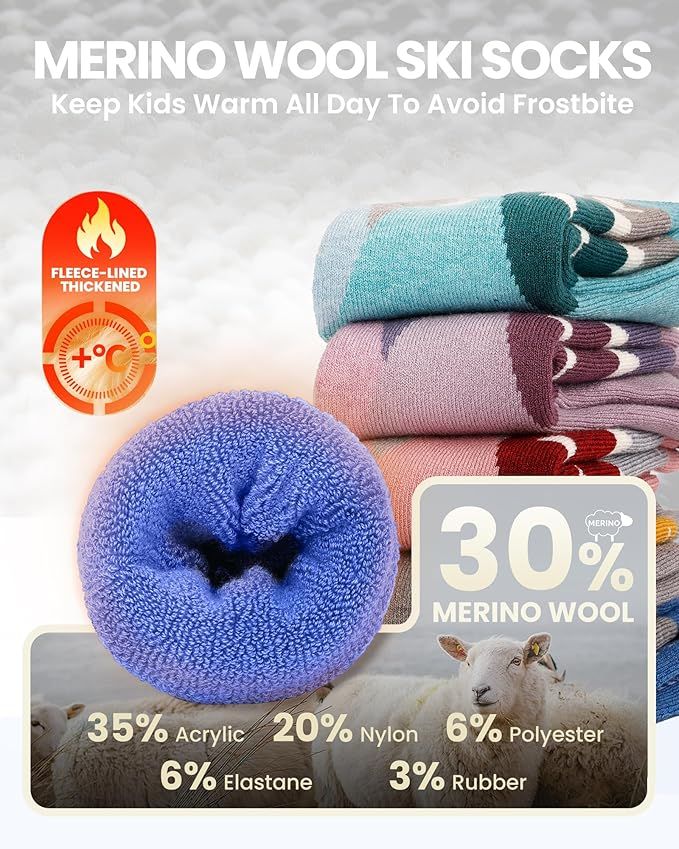 OutdoorMaster Merino Wool Ski Socks for Kids Boys & Girls Thermal Winter Warm