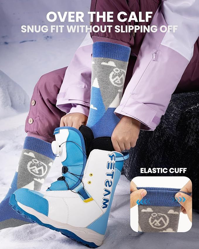 OutdoorMaster Merino Wool Ski Socks for Kids Boys & Girls Thermal Winter Warm