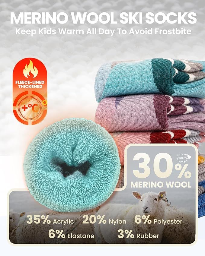 OutdoorMaster Merino Wool Ski Socks for Kids Boys & Girls Thermal Winter Warm
