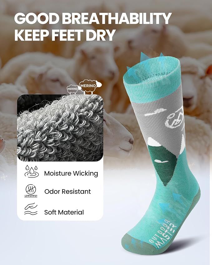 OutdoorMaster Merino Wool Ski Socks for Kids Boys & Girls Thermal Winter Warm