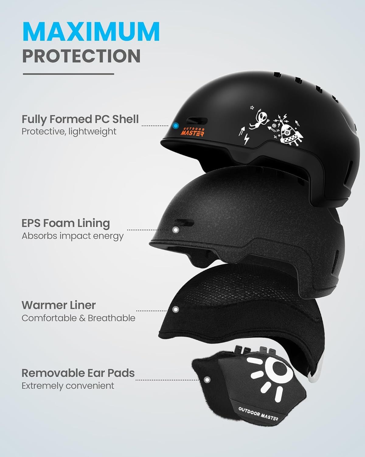 OutdoorMaster Children's Ski Helmet, Snowboard Helmet for Boys & - Small