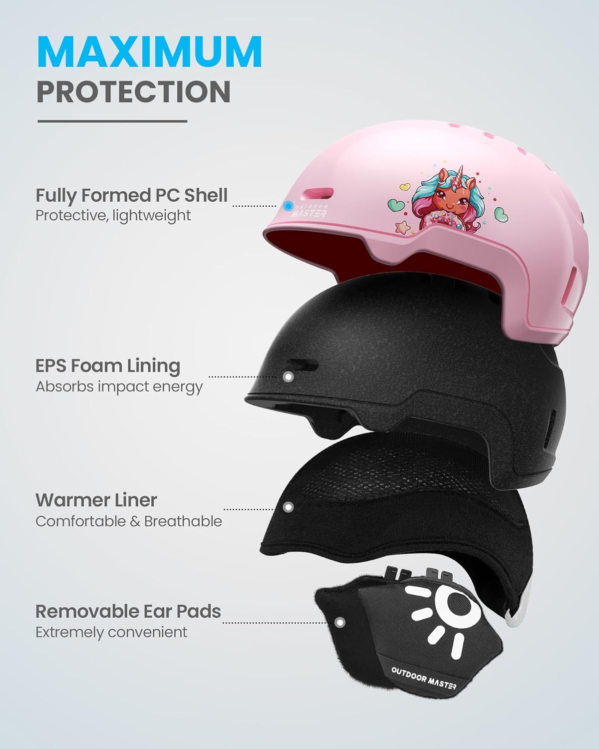 OutdoorMaster Children's Ski Helmet, Snowboard Helmet for Boys & - 56cm Small